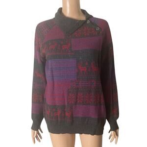 Vintage Woolrich Christmas Sweater Womens Multicolor Button Neck Medium